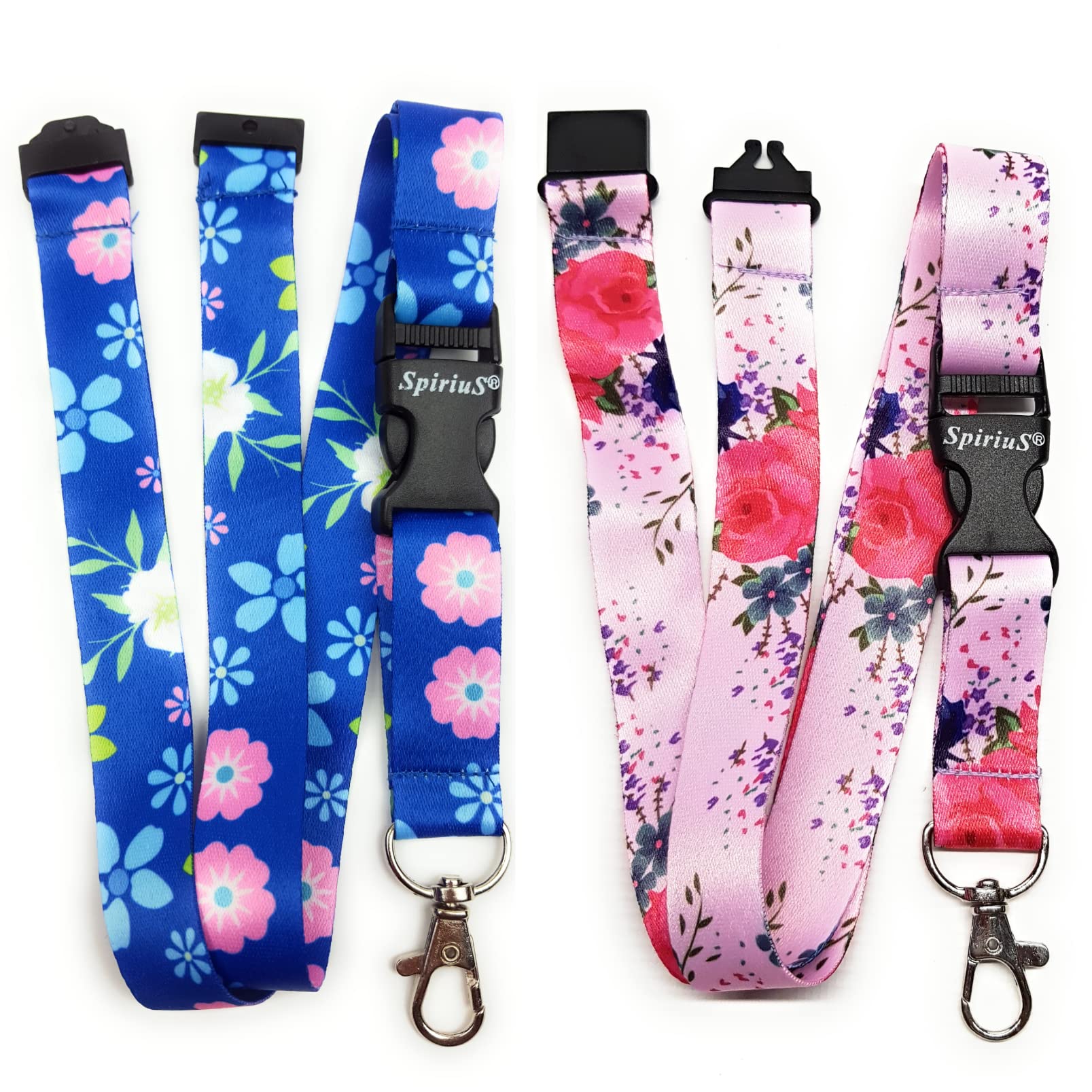Set of 2 X SPIRIUS Lanyard Neck Strap Holder Flowers with Break Away Safety Clip for Keys, Badge, Id Card Holder etc (2 x Lanyard Set i)