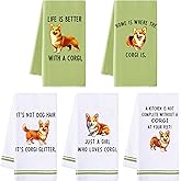 R Horse Funny Corgi Kitchen Dish Towels - 5Pcs Cute Corgi Themed Kitchen Dish Cloths Absorbent Dishcloths for Dog Lovers, Cleaning Hand Towels Funny Housewarming for Dog Owners Women