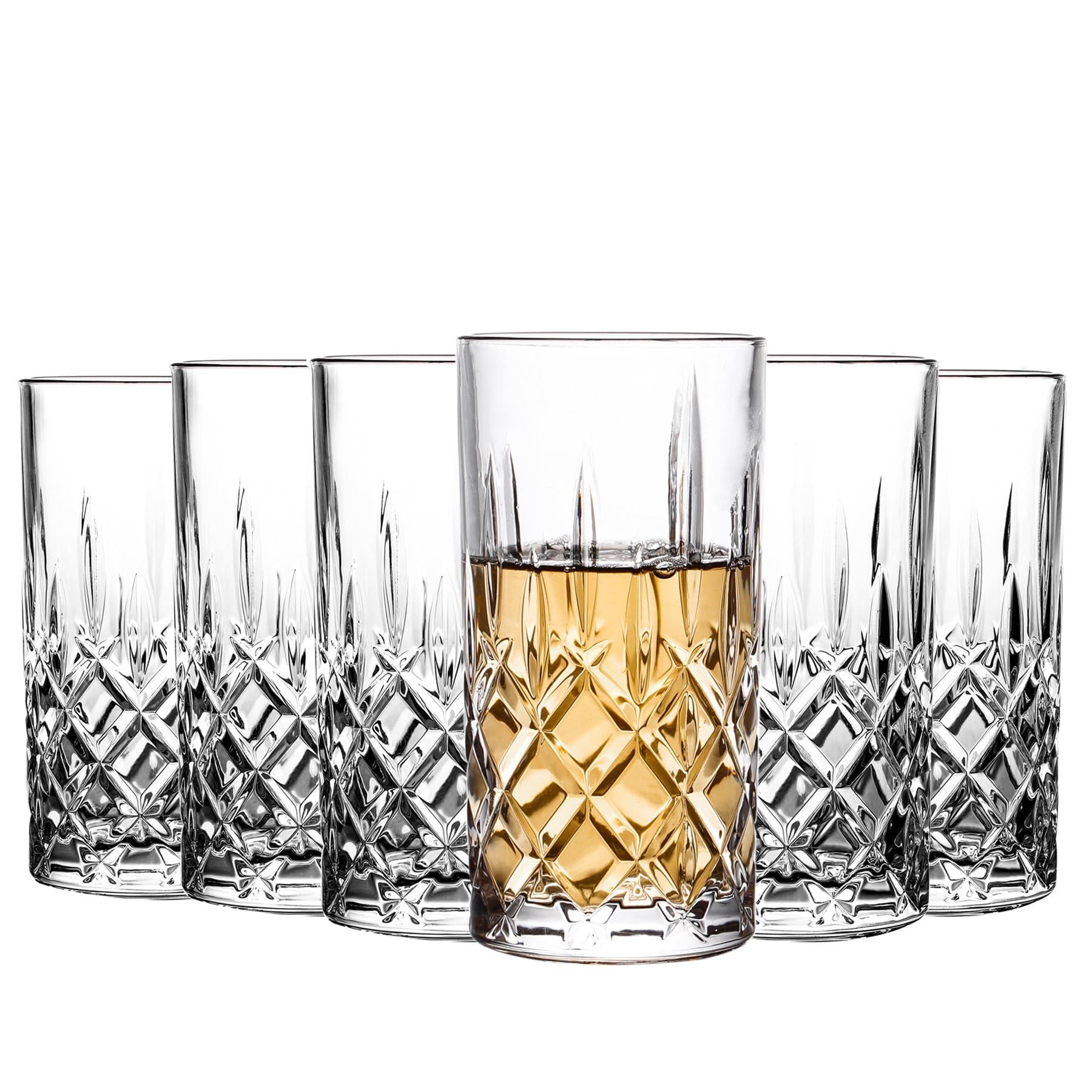 binsakao Highball Glasses - Drinking Glasses Set of 6 - Tumblers Water Glasses - Glassware Sets - Collins Tall Beverage Cups for Cocktail, Drinks, Water, Beer, Soda (Style A)