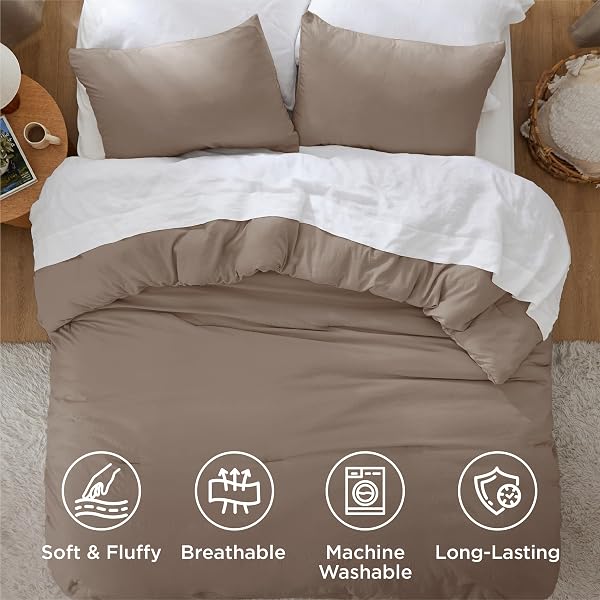 BEDSURE CALIFORNIA KING COMFORTER SET, BROWN SOFT PREWASHED BEDDING FOR ALL SEASONS, 3 PIECES GENTLESOFT™ BED SET, 1 LIGHTWEIGHT COMFORTER (104″X96″) AND 2 PILLOWCASES (20″X36″)