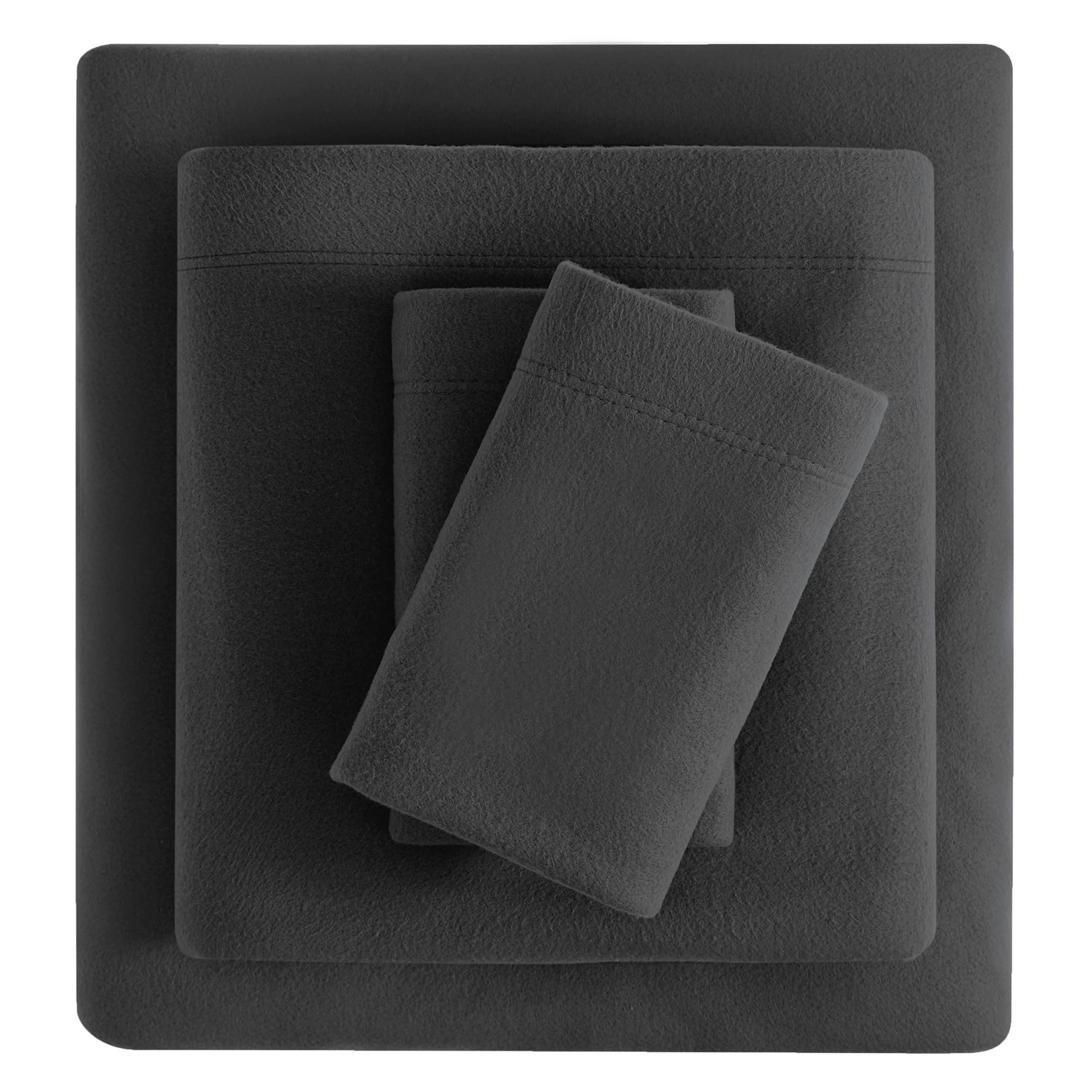 Photo 1 of Viviland Plush Micro Fleece Full Bed Sheet Set - Soft Polar Fleece Velvet Sheets - Extra Warm Winter Flannel Bed Sheets with Deep Pocket - Black - Full