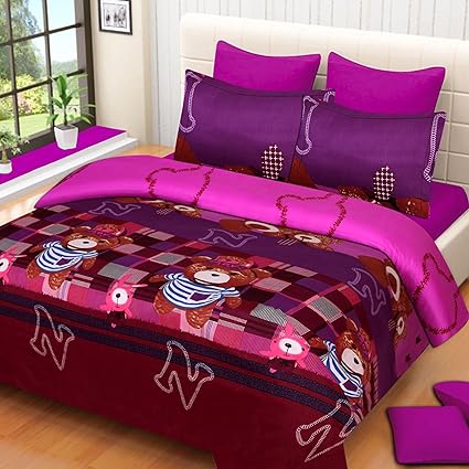 Veer Fab Present 3D Polyester Blend Double Bedsheet with 2 Pillow Cover (Multicolour, 90 X90)