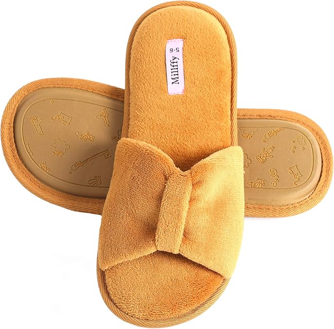 Millffy Women's Memory Foam Open Toe Slide Slippers with Cute Bow and