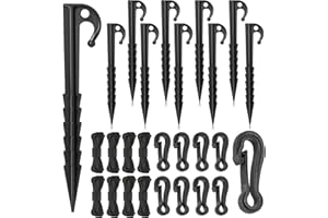 JULMELON 24 Pieces Plastic Inflatable Stakes Set, Include Tent Stakes, Tethers Ropes and Hooks Heavy Duty Yard Ground Lawn Stakes for Halloween Christmas Holiday Outdoor Decorations