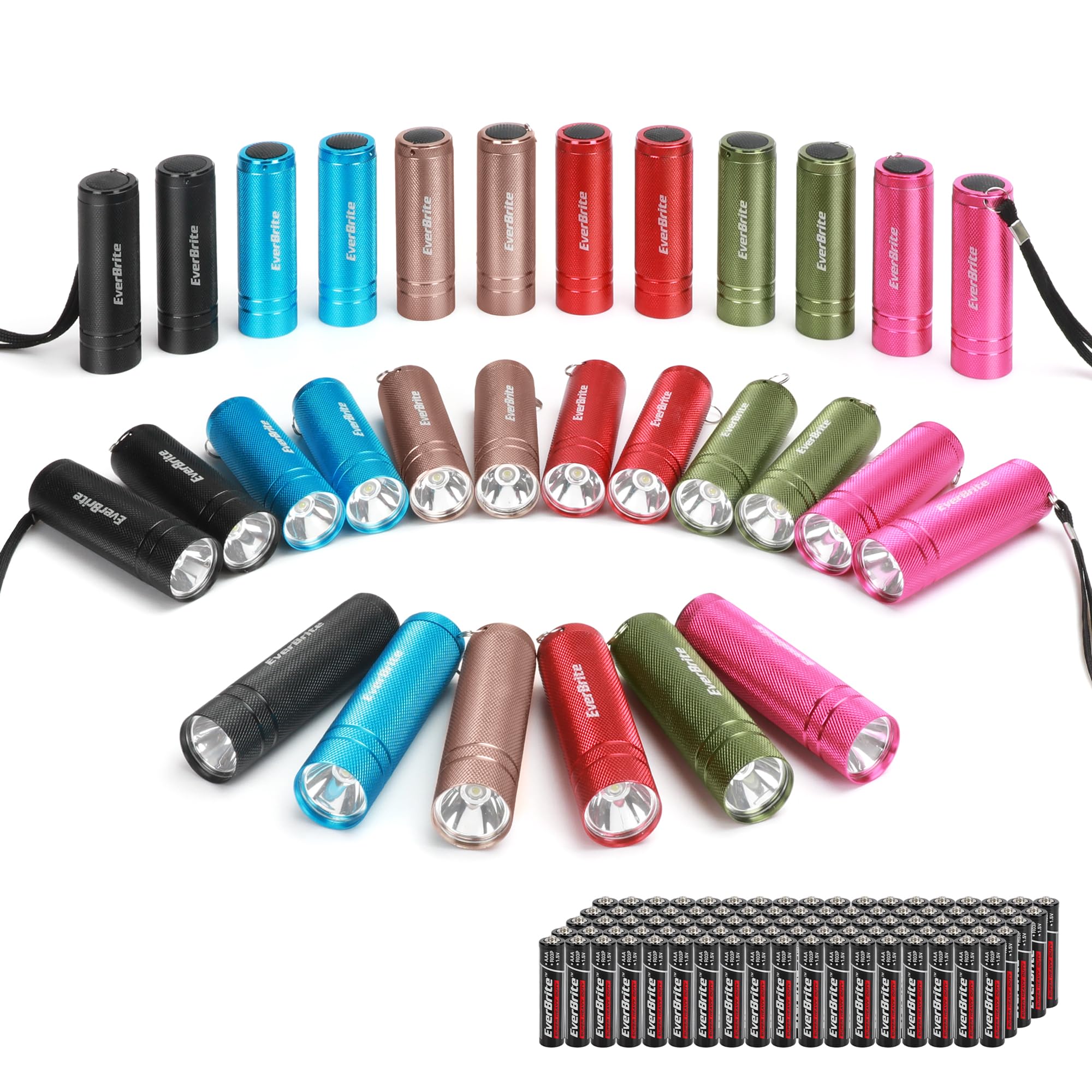 Photo 1 of EverBrite 30-Pack Mini Flashlight Set, Aluminum LED Handheld Torches with Lanyard, Assorted Colors, Batteries Included for Party Favors, Night Reading, Camping, Power Outage, Gift to Christmas