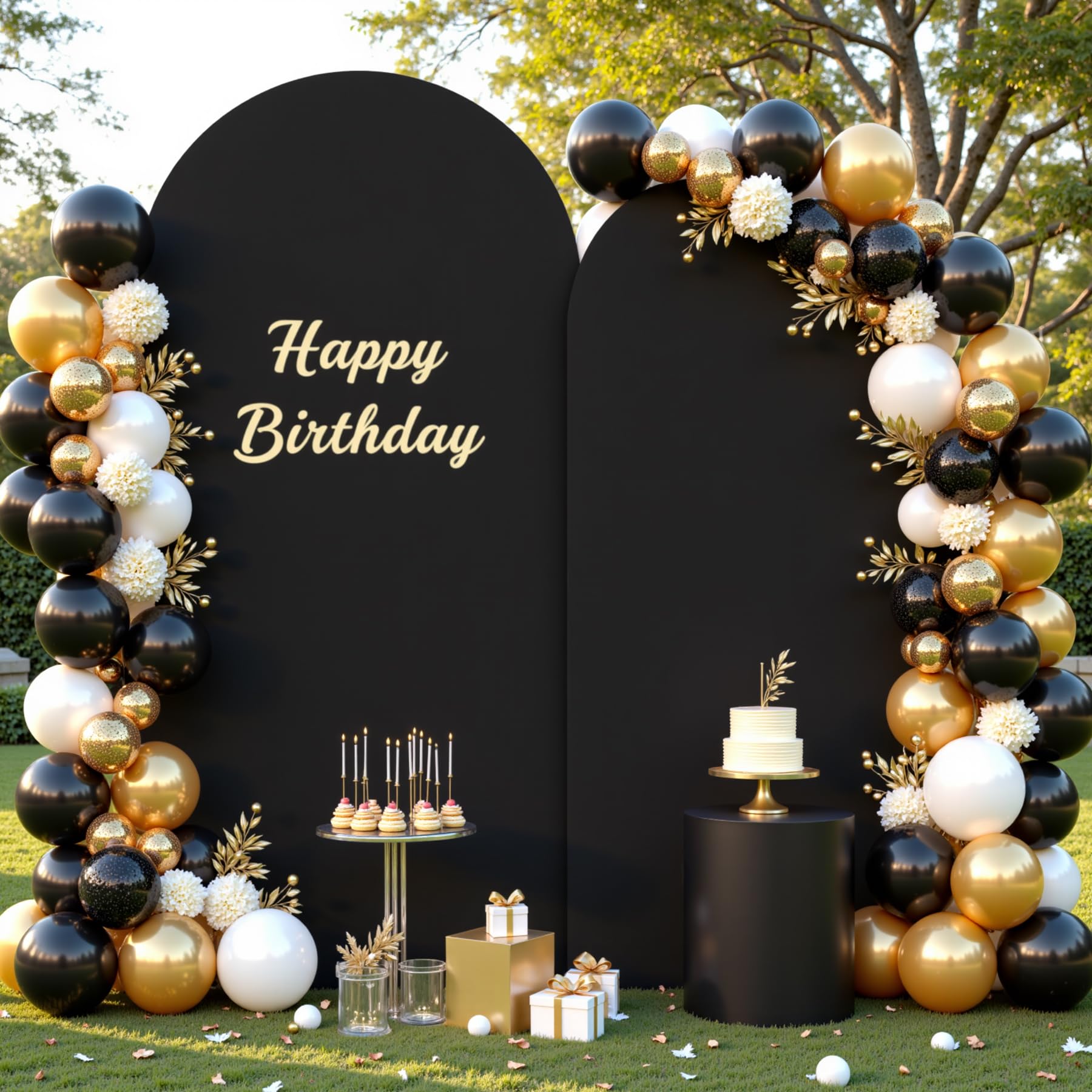 Photo 1 of Black Arch Cover 2 Set-7.2FT, 6FT Black Arch Backdrop Cover Spandex Wedding Arch Stand Covers for Birthday Party Baby Shower Bridal Shower Wedding Ceremony Banquet Photo Background Decorations