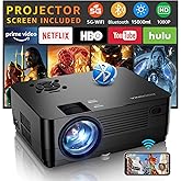 Projector with 5G WiFi and Bluetooth, Native 1080P Projector[Projector Screen Included], Full HD 18000LM Movie Projector, 300