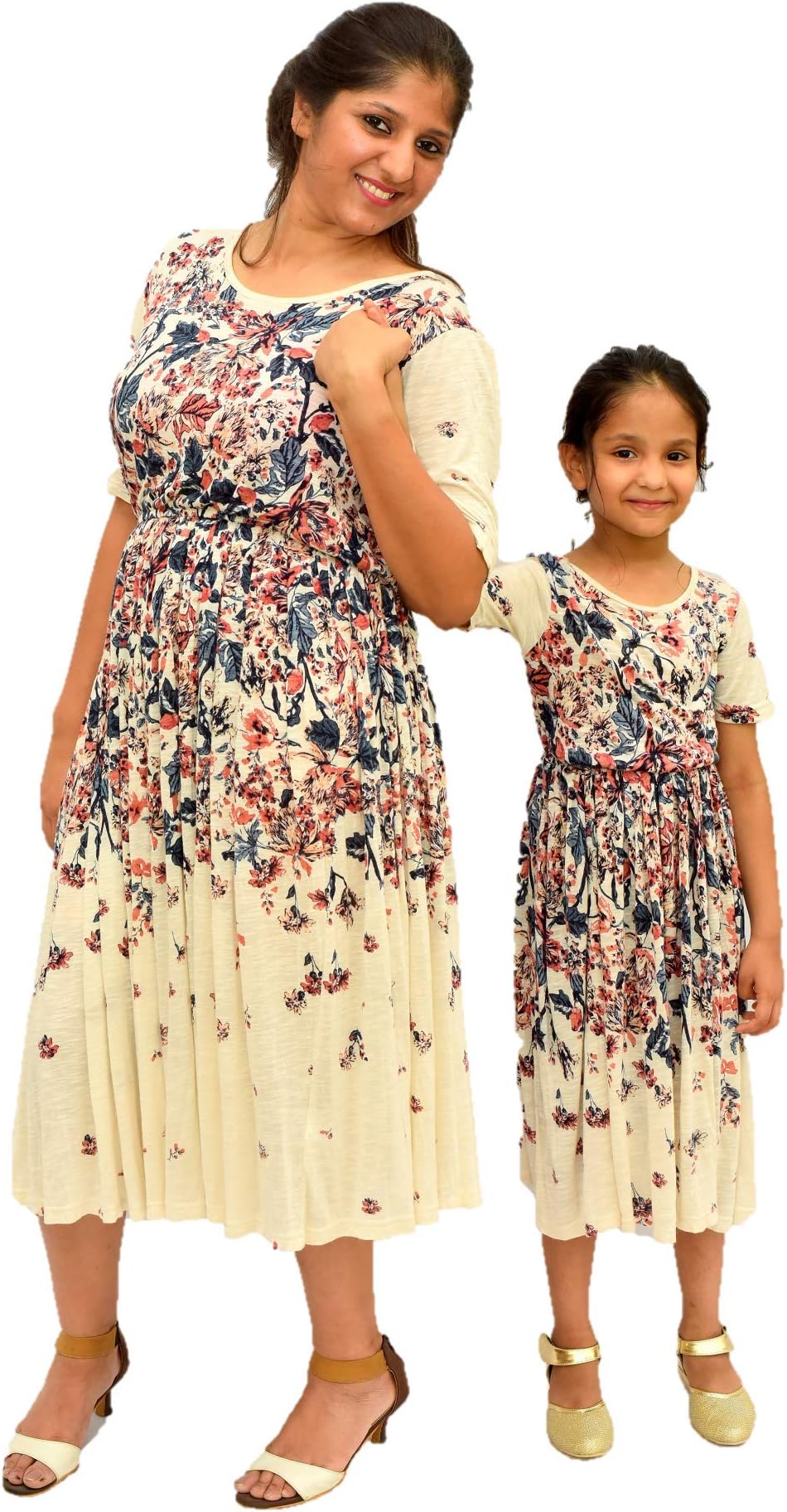 GRAVIDANZA9 Floral Cotton Jersey Stretchable Dress for Mom and Daughter