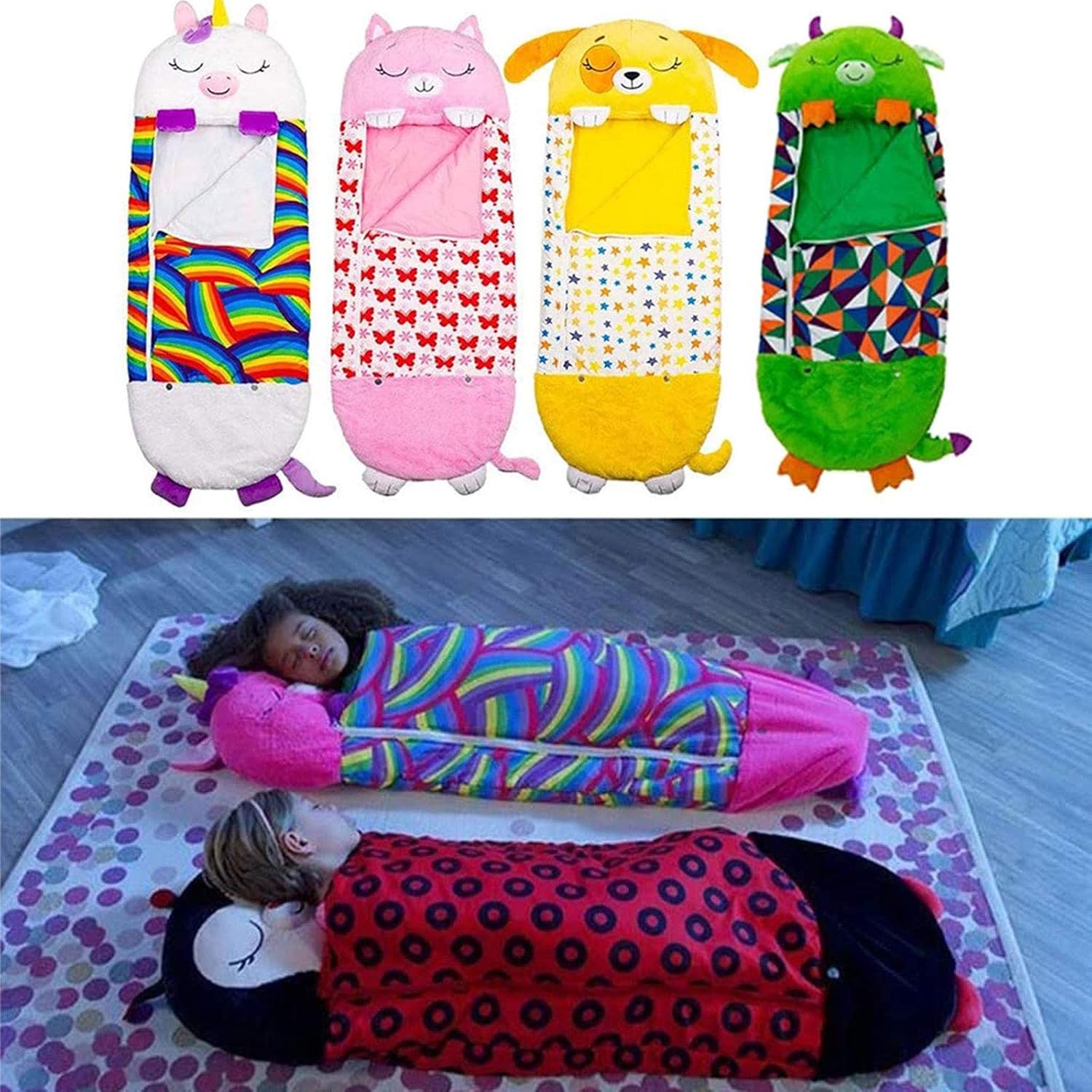 2 In 1 Happy Nappers Play Pillow Foldable Sleepy Bag Soft Animal Pillow One Piece Sleeping Bag With Boys Girls For Camping Traveling Outdoor Pink Fun Sleeping Bags For Kids Toys Games Sleeping