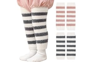 XEPST 2 Pairs Stripe Baby Toddler Leg Warmers, Unisex Legwarmers Knee Socks Knee Protector Leg Sleeves Leggings for Boys Girls Fit to 0-5 Years, One size(White+Gray and White+Pink)