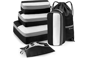 Kookoomia 6 Set Compression Packing Cubes for Travel, Lightweight and Space-Saving Luggage Organizer Bags, Sturdy Travel Essentials for Suitcase, Black
