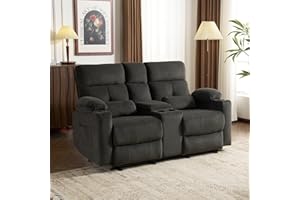 P.H.FURN Home Theater Seating Loveseat Recliner Sofa, Power Reclining Couch with Massage & Heat, USB Charging Port, 2 Lumbar Support Pillows, Center Console, Cup Holder, Side Pocket, for RVs, Movie Room