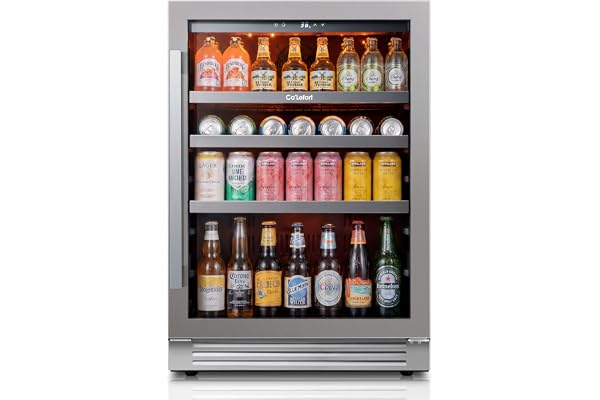 Ca'Lefort Beverage Refrigerator 24 Inch, 180 Cans Mini Fridge with Double Glass Door, Built-in or Freestanding Drink Cooler with Amber LED Light, Beverage Fridge for Kitchen Bar Office(Right-Hinged)