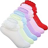 Telooco 6 Pairs Girls Ruffle Socks Cute Lace Frilly Ankle Socks for Little Girl Toddler Dance Lolita Dress