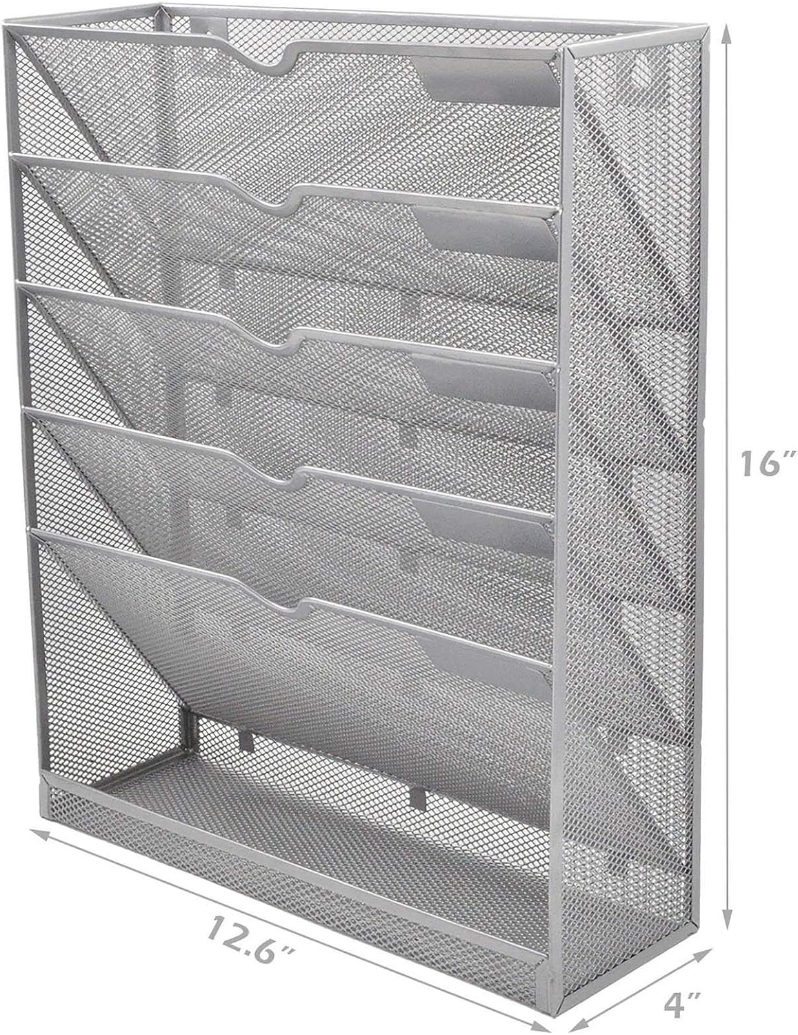 EASEPRES Mesh Wall File Organizer 5 Tier Vertical Mount Hanging Holder Magazine Rack with Bottom Flat Tray, Silver : Office Products