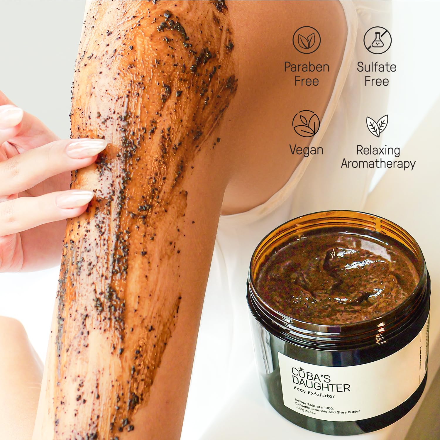 Robusta Coffee Body Scrub| Exfoliating for Cellulite and Stretch Marks, KP Bump Eraser, Strawberry Legs,Underarm | Matcha & Shea Butter | Safe for pregnancy | Vegan Beauty (10.6 Oz)