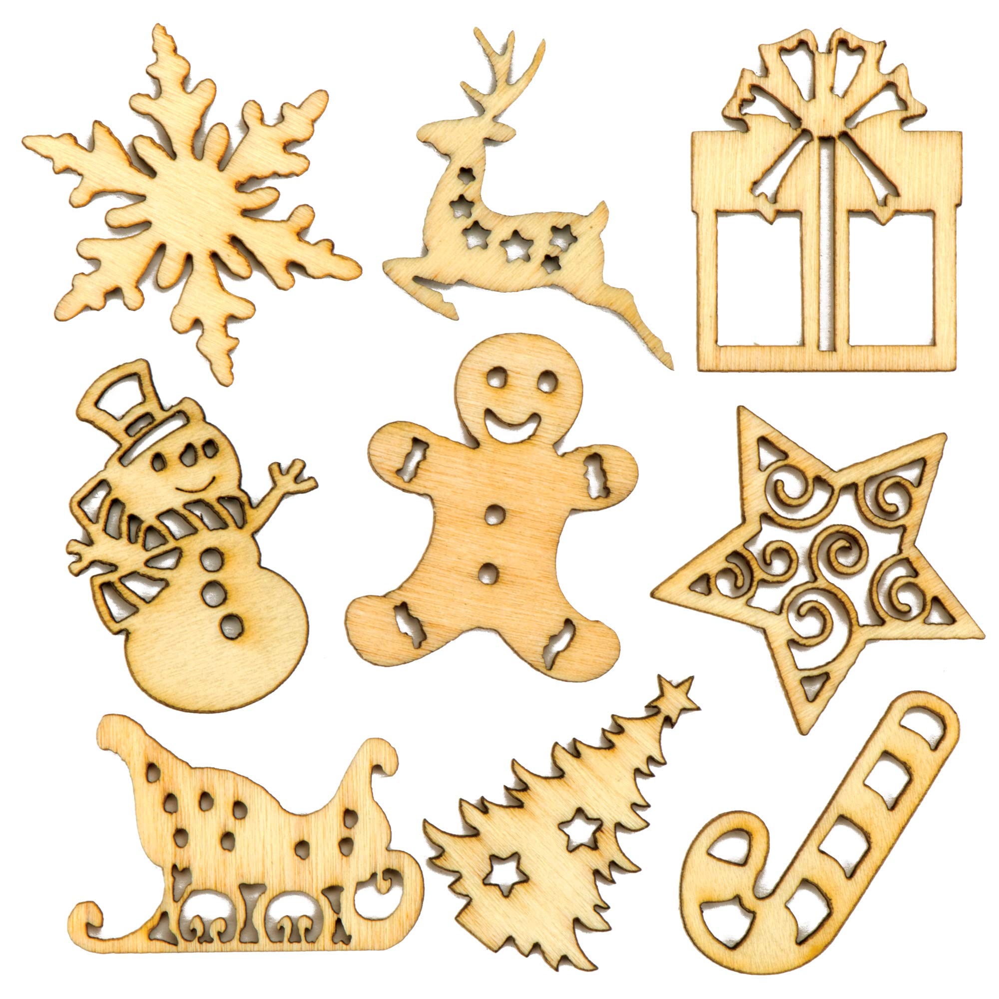 Baker Ross AV678 Mini Christmas Wooden Shapes - Pack Of 45, For Christmas Cards Craft And Ornaments