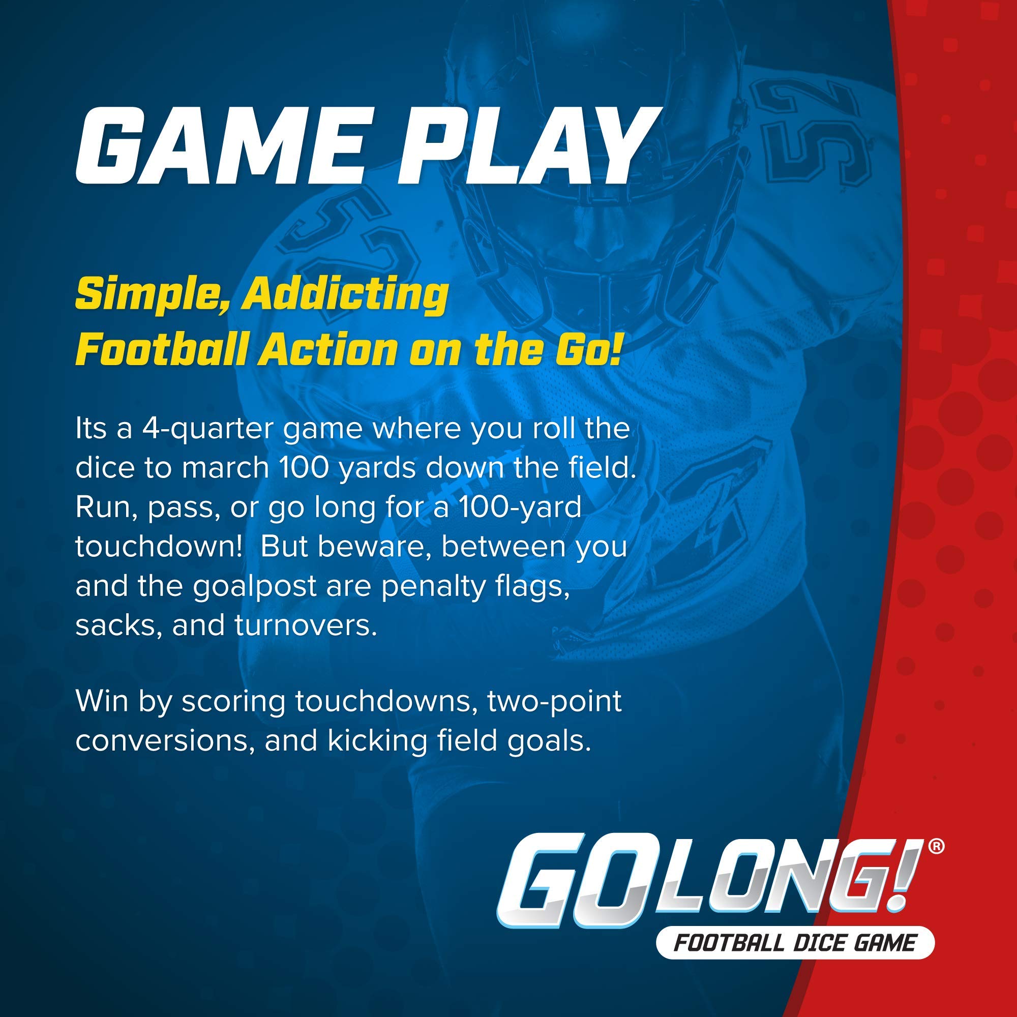 Zobmondo!! GoLong Football Dice Game | for Sports Fans, Families and Kids | Includes Travel Bag for Dads and Boys