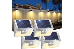 vighep 4 Pack Solar Lights Outdoor Motion Sensor, Waterproof Fence Lights 3 Lighting Mode, Warm White LED Outside Light Wireless for Fence Wall Yard Steps Stairs Garden -Stainless Steel