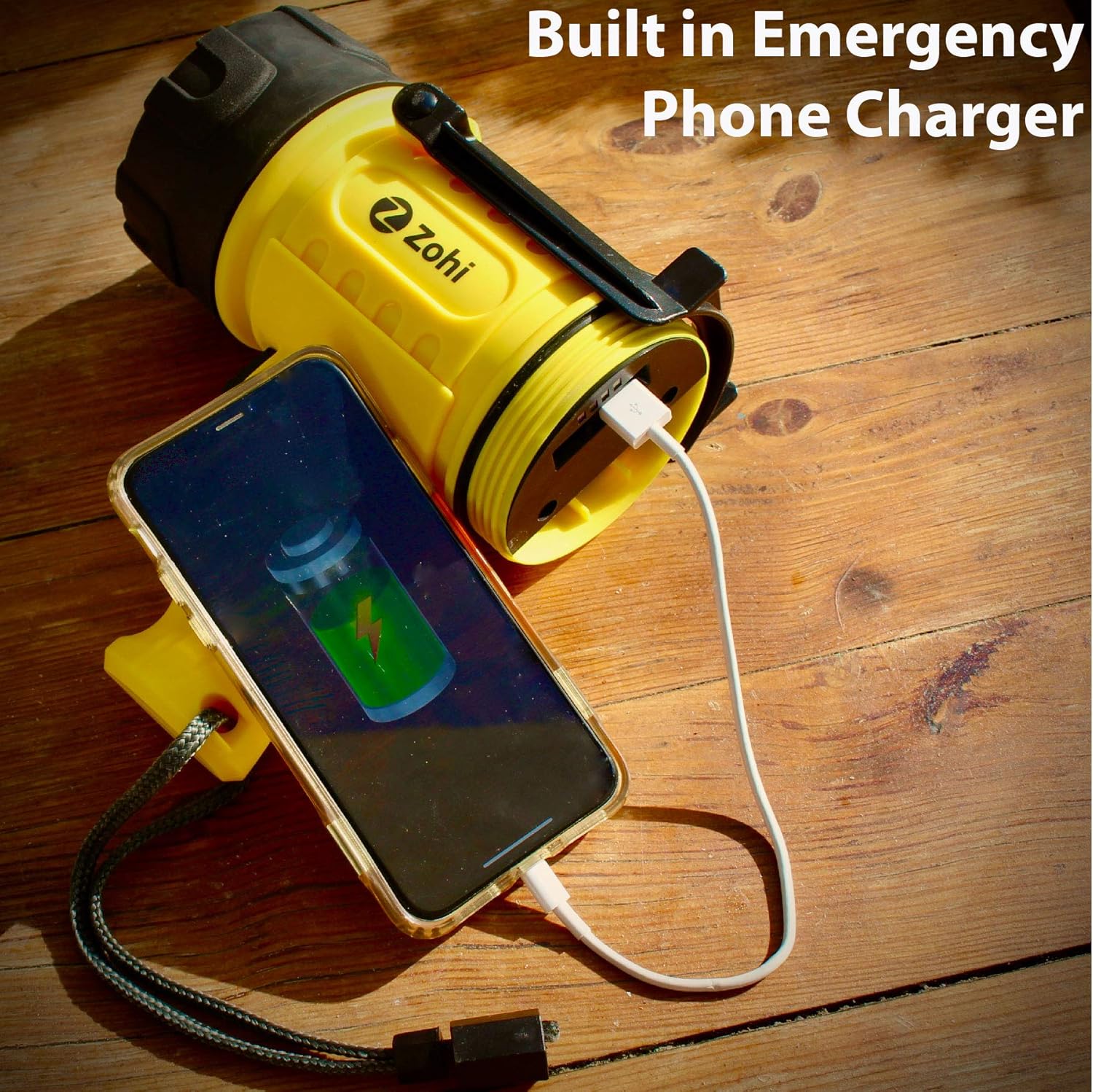 Zohi 1500 Lumen Super Bright LED Waterproof Submersible Rechargeable Flashlight/Spotlight/Searchlight | Portable Phone Charger | Detachable Red Light Filter | Yellow | Home Car Charger with Cables - - 