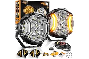 Auxbeam 5In V-Ultra Series 172W LED Light Pods, Offroad Round Driving Light with Amber DRL, 270° Wide Range Super Bright Side Shooter White Hyper Spot Beam Universal Lights with Black Cover-2PCS