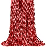 ZYFLSQ 100 Pcs 33" 7mm Metallic Red Mardi Gras Beads Necklaces Bulk, Valentine Beaded Necklaces, Party Beads for Carnival Valentines Patriotic Day Christmas Party Favors Decorations (Red)