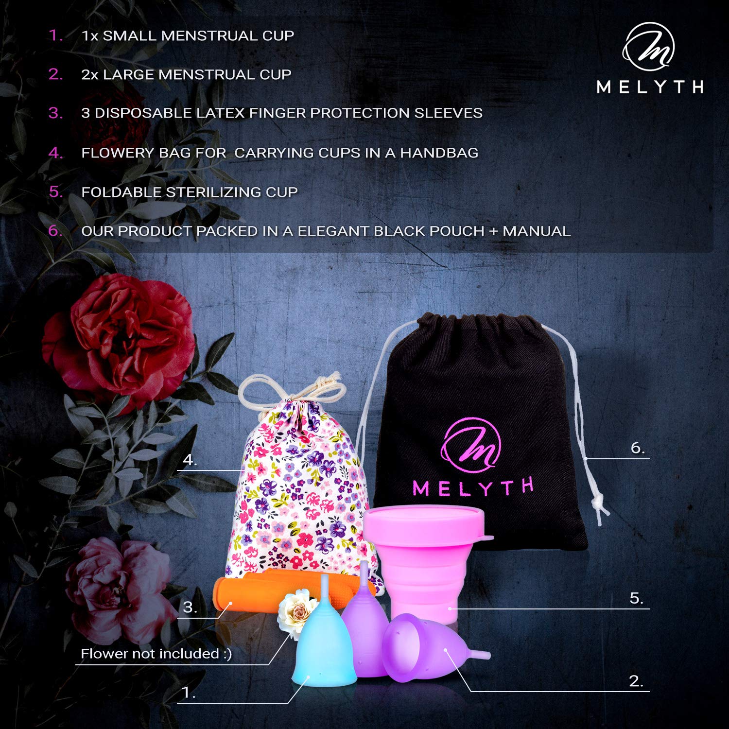 Melyth Reusable Menstrual Cups 3X (2X Large & 1x Small) with Latex