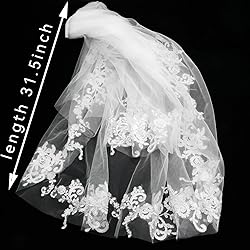 AOREAS Wedding Bridal Veil 2 Tier Flower Lace