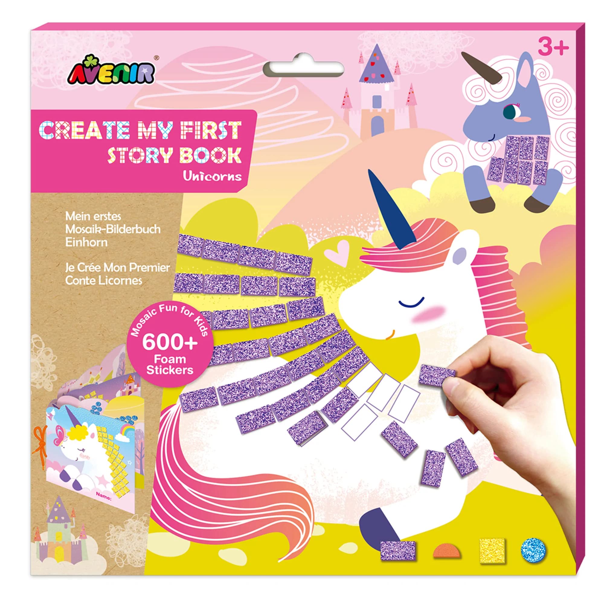 Avenir Create My First Story Book | Unicorns | Mosaic Fun for Kids 600+ Foam Stickers | for Kids Ages 3+, Cranberry