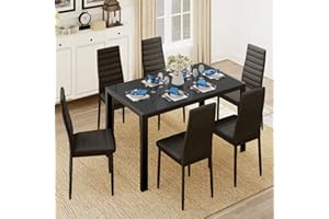 Gizoon Glass Dining Table Sets for 6, 7 Piece Kitchen Table and Chairs Set for 6 Person, PU Leather Modern Dining Room Sets for Home, Kitchen, Living Room