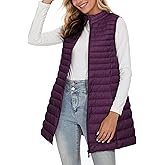 ELFJOY Long Puffer Vest Women Winter Ultra Light Long Down Vest with Stand Collar Black Womens Vests Outerwear