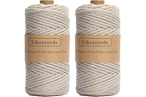 Likeecords 2 Skeins of 4mm X 80m Single Strand Macrame Cord Handmade Decorations Softer Natural Cotton Bohemia DIY Wall Hanging Plant Hanger Craft Knitting Cord Rope(Light Gray)