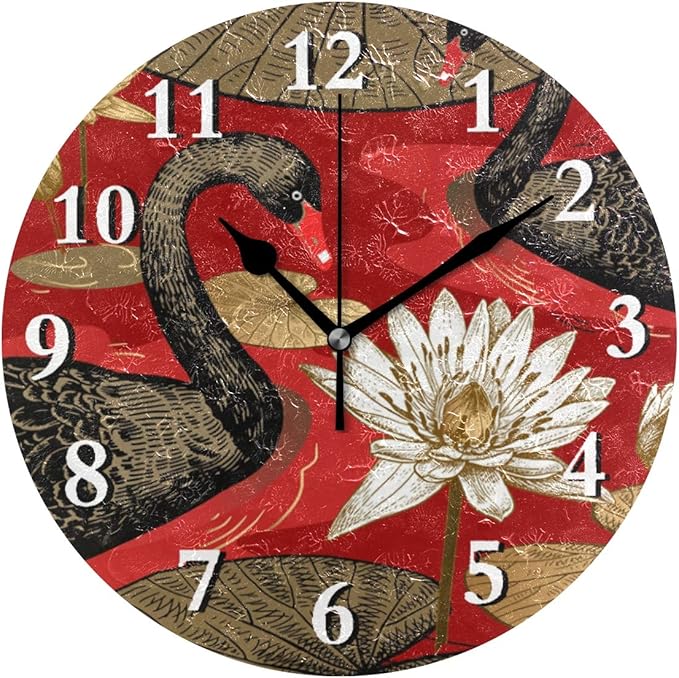 iRoad - Reloj de pared con diseño de loto de cisne japonés sin tictac