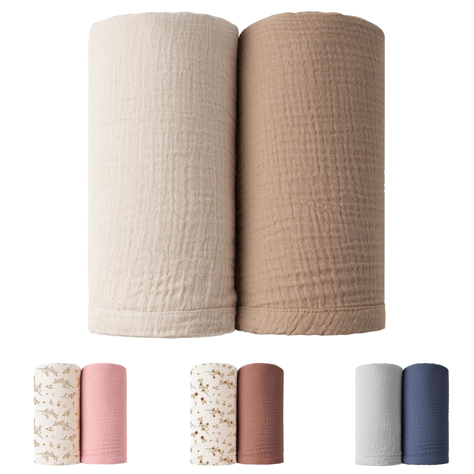Winmany 2Pack Baby Muslin Swaddle Blankets Newborn Boy Girl Nursery Receiving Blanket Swaddling Wrap Baby Essentials for All Year 100x100cm/40x40in (Khaki+Beige)