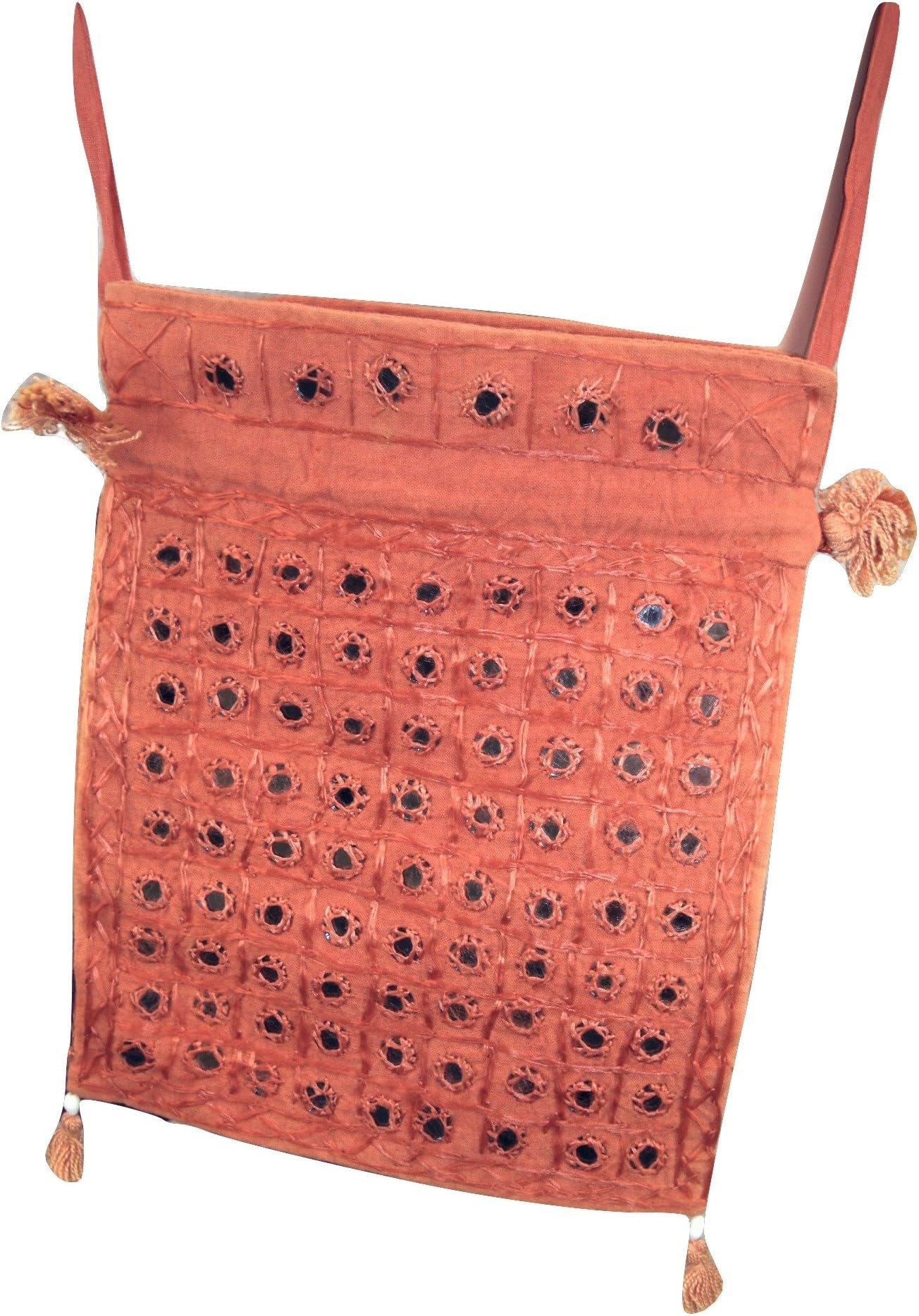 Goethnic Handmade Shoulder Bag Sling Bag Purse with All-Over Dense Embroidery and Mirror-Work Orange