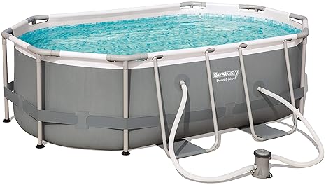 Bestway 56617-GS19 Power Steel Pool 300x200x84 cm, Ovaler Stahlrahmenpool-Set mit Filterpumpe, grau