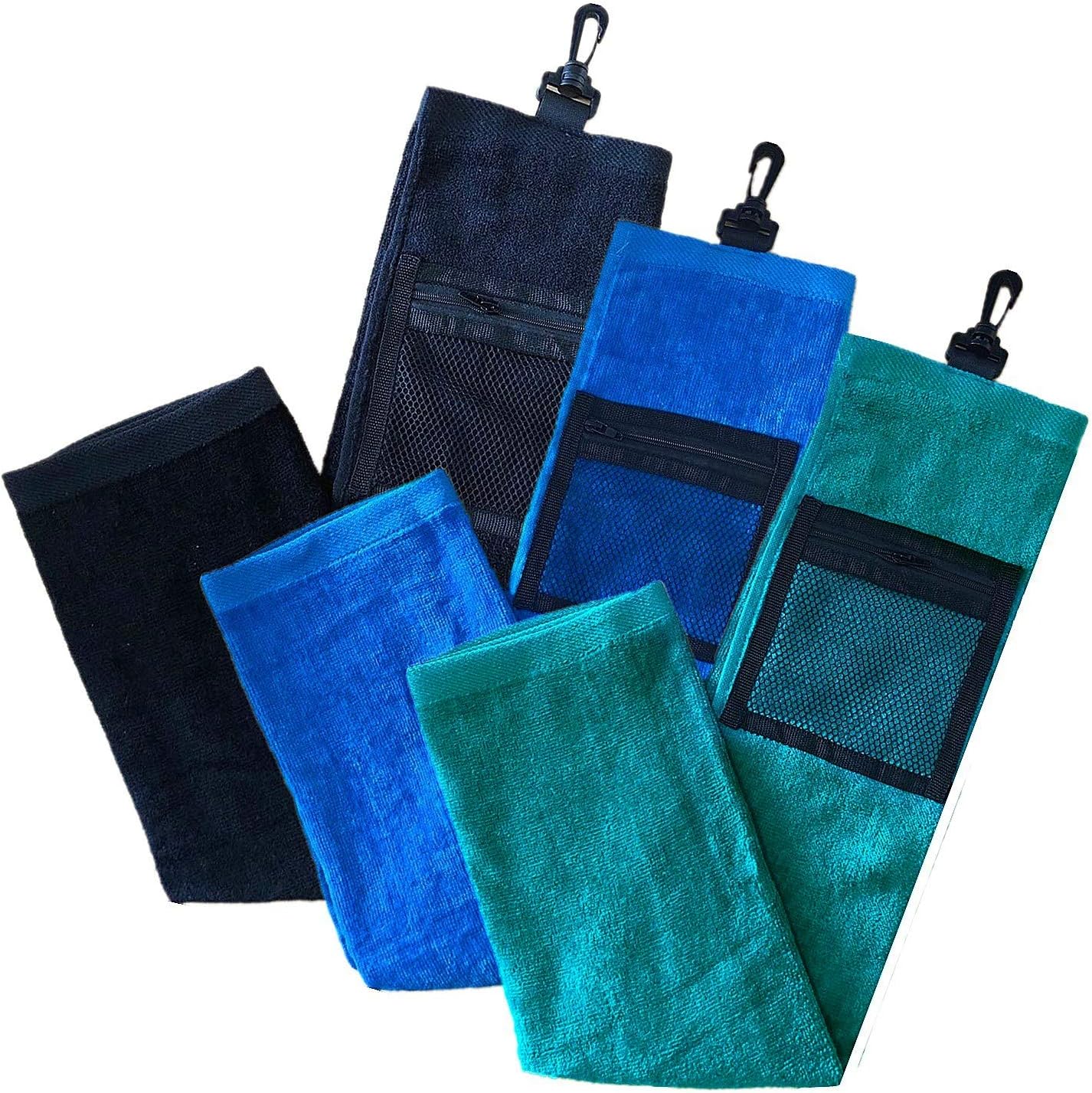 FINGER TEN Golf Towels Waffle for Golf Bags with Clip 25"X16" Tri-fold, Golf Towel Hook Loop with a Net Bag (Green Towel- 1 Pack)