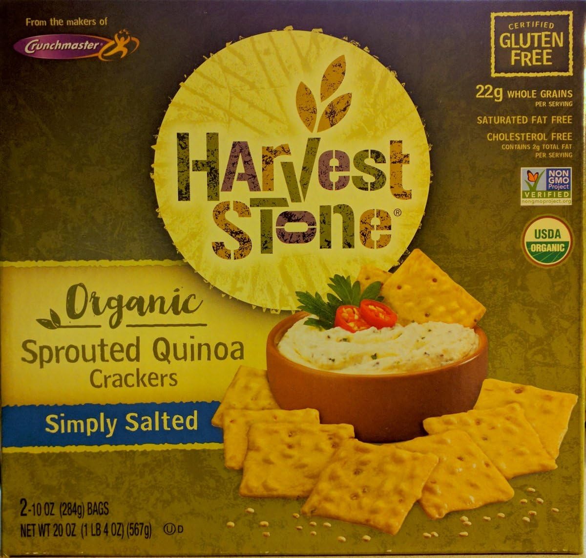 Harvest Stone Organic Sprouted Quinoa Crackers, Simply Salted, Gluten Free, 20 Ounce