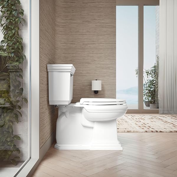 KOHLER 4636-RL-0 CACHET READYLATCH ELONGATED TOILET SEAT SLOW CLOSE, SOFT CLOSE TOILET SEAT QUIET LID, CONTOURED GRIP-TIGHT BUMPERS INSTALLATION HARDWARE, APARTMENT ESSENTIALS, WHITE