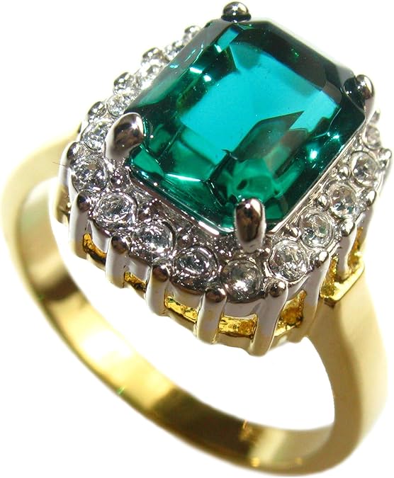 Ah! Jewellery 10.8mm Swarovski Elements Emerald Green Ring. Two Tone