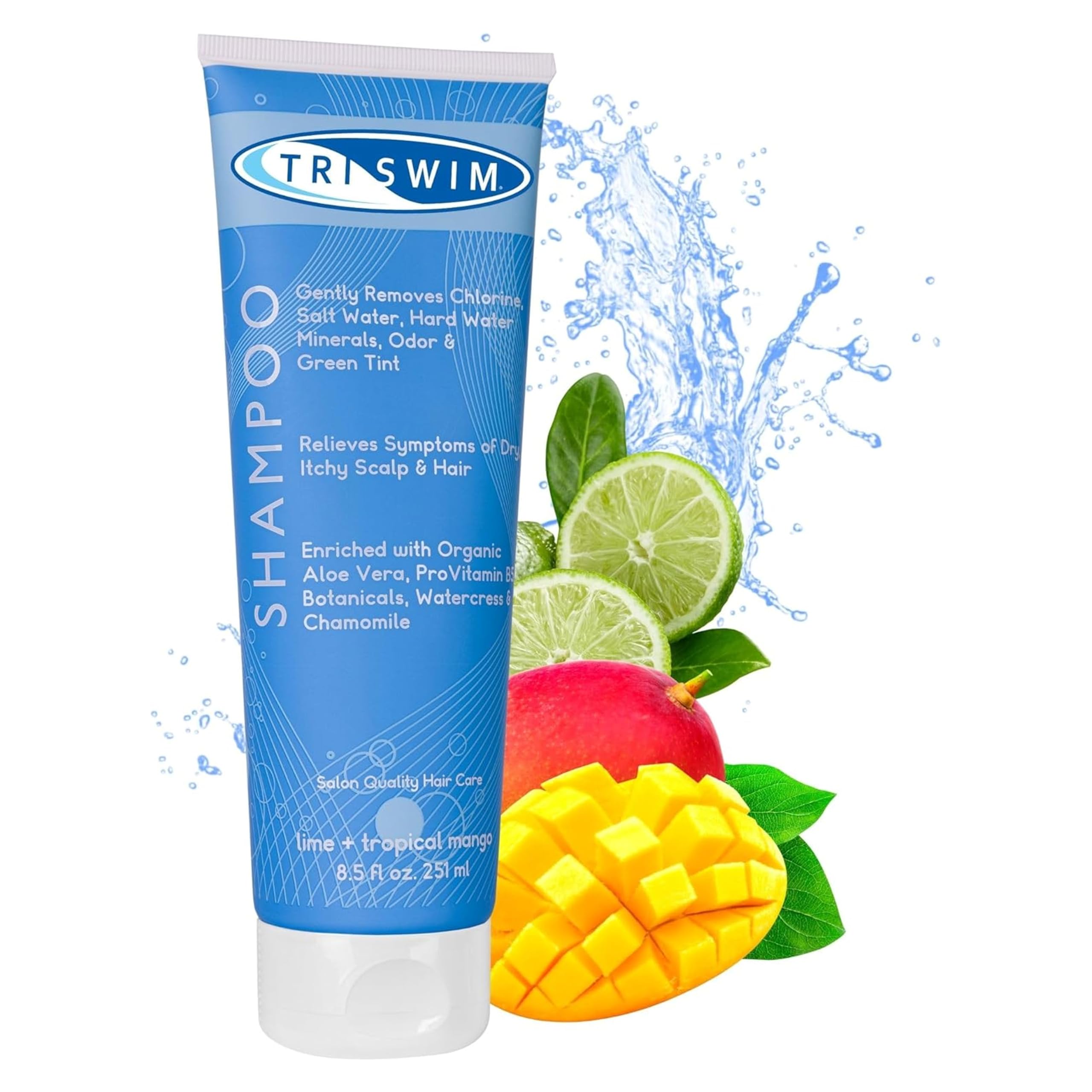 TRISWIM Chlorine Removal Shampoo | After Swim Care | Moisturising Anti-Chlorine Vegan Shampoo For Swimmers | Removes Green Tint | Lime & Mango (251ml) — image 1
