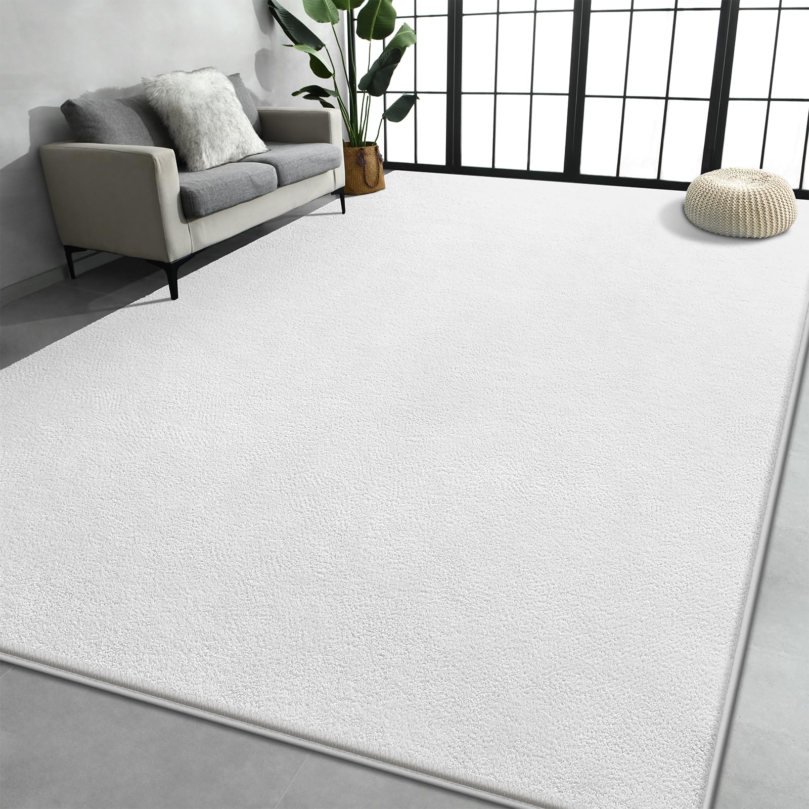 Photo 1 of Large Area Rugs for Living Room Bedroom, 5x8 Feet White Rug, Minimalist Modern Shag Rug