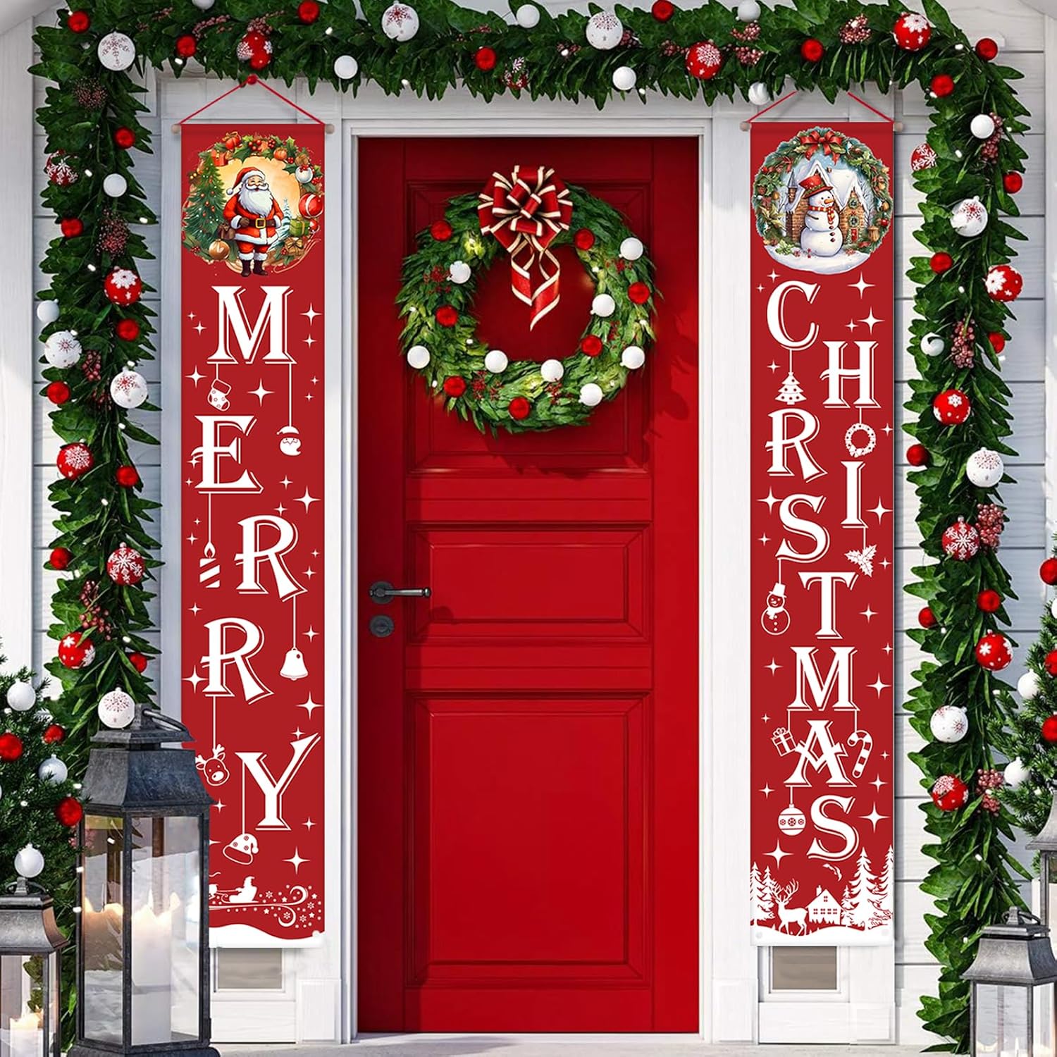 Yard Signs - Merry Christmas Banner Outdoor Christmas Decorations Outside, Christmas Door Banner Front Porch Decor, Xmas Garage Door Porch Sign Front Door Decor, Hanging Yard Indoor Party Supplies