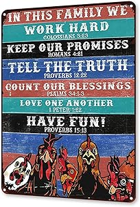TINME in This Family We Work Hard Tin Signs Vintage Bar Home Kitchen Wall Decoration Chicken Sign 12x16 Inch
