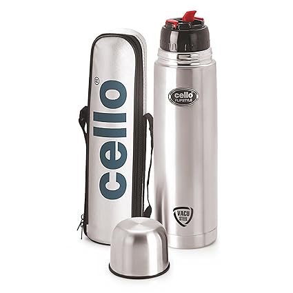 Cello Flip Style Stainless Steel Flask, 1 Litre, Silver