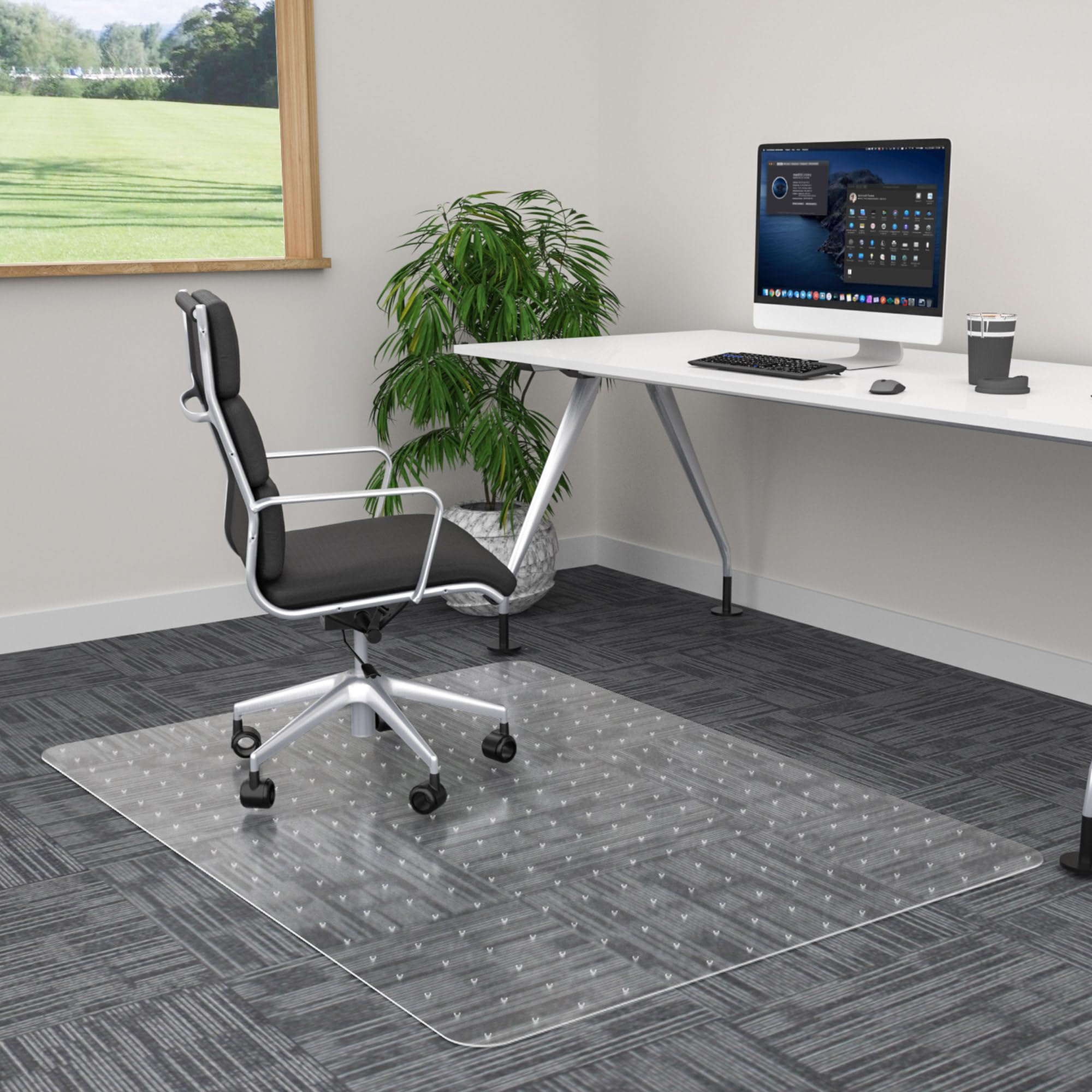 Photo 1 of 100pointONE Office Chair Mat for Carpet- 36" x 48" Studded Desk Chair Mat for Low Pile Carpeted Floors, Plastic Floor Mat for Office Chair Over Carpet