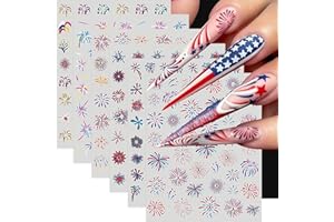 SHUXILIN 6Pcs 4th of July Nail Stickers Independence Day Nail Art Stickers Colorful Fireworks Nail Decals Sparky Rhinestones Fireworks Nails Design Patriotic Firework Nails Supplies for Memorial Day Nail Decor