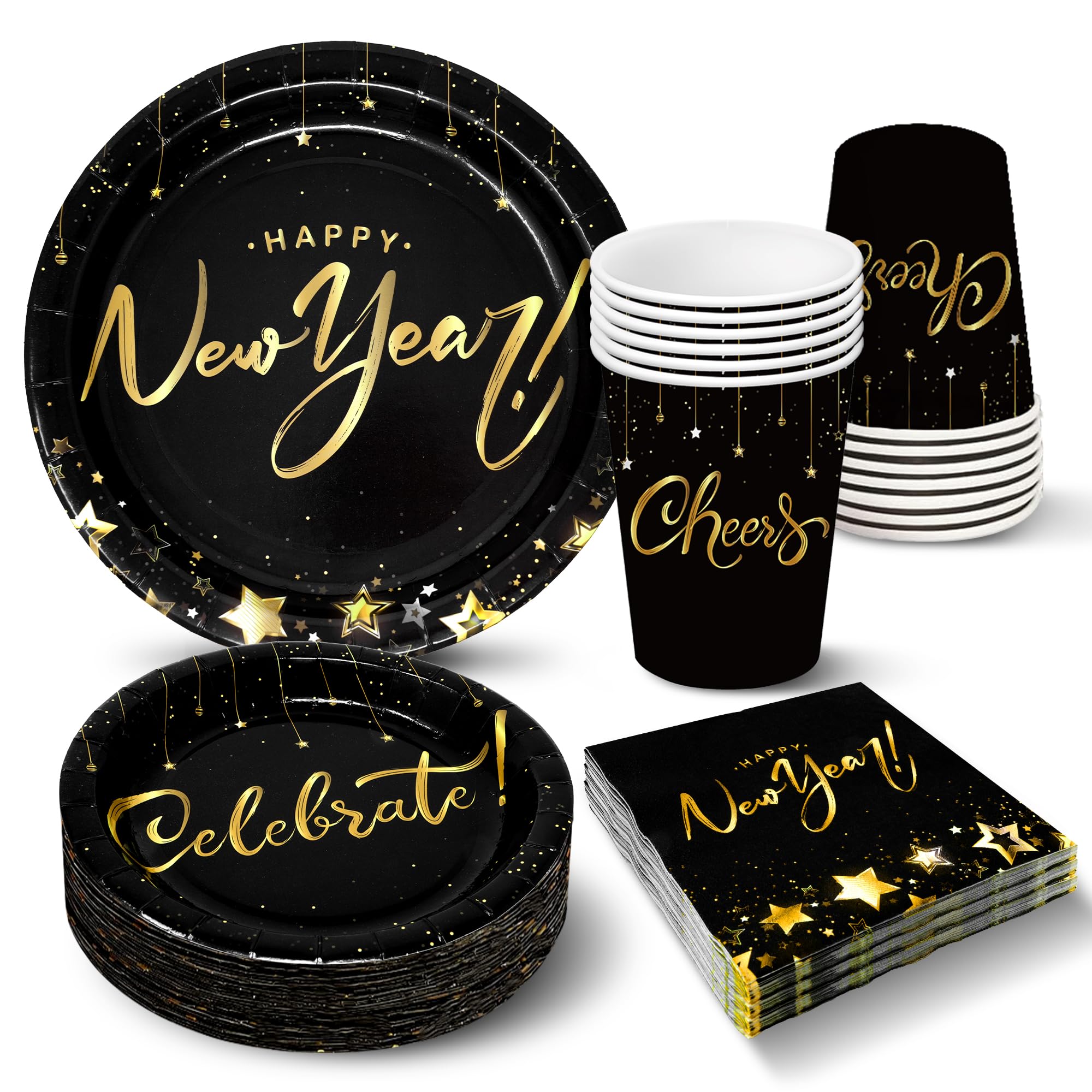 KatchOn, New Year Eve Plates and Napkins - 68 Pieces, Serve 16 | Happy New Year Plates and Napkins, New Years Eve Party Supplies 2026 | New Years Eve Decorations 2026