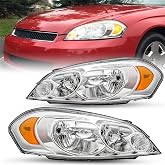 JSBOYAT Headlight Assembly Fit for 2006-2013 Chevy Impala | 2006-2007 Chevy Monte Carlo / 2014-2016 Chevy Impala Limited Driver and Passenger Side, Chrome Housing with Amber Reflector