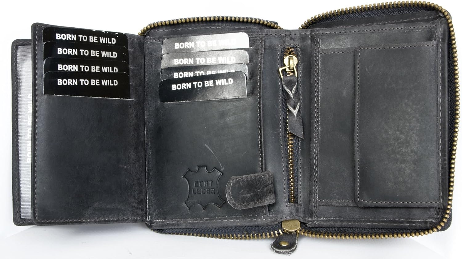 Born to be Wild Men's Zip-around Dark Grey Large Genuine Leather Wallet with Scorpion - Image 5